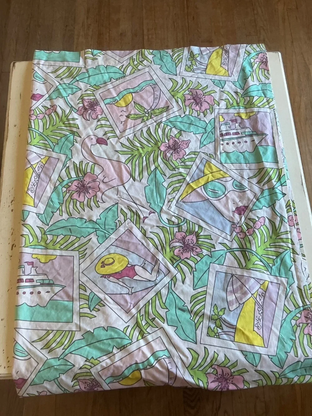 2 Vintage PACIFIC non iron Bon Voyage Vacation Print TWIN Flat Sheets